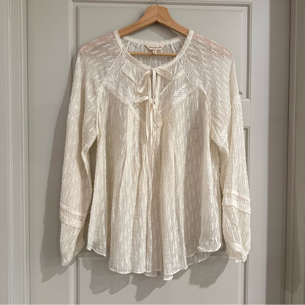 Rebecca Taylor Textured Silk‎ with Cotton Lace Top Size 10